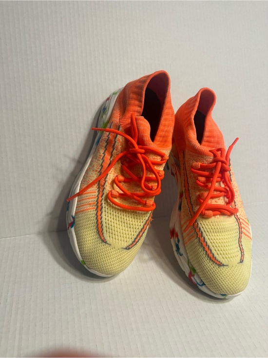 Shoes - Neon Orange and Lemon Knit Women's Athletic Sneakers